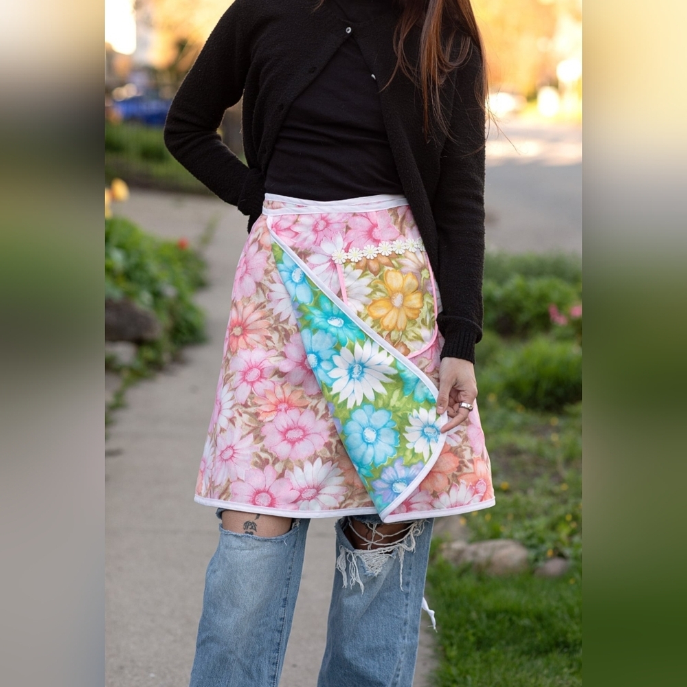 Upcycled Reversible Wrap Skirt Handmade Vintage Floral Fabric Small To Medium